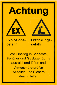 Warnschild "Einstieg in Schächte"