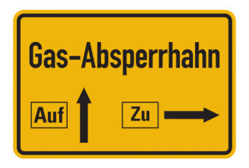 Warnschild "Gas-Absperrhahn" gelb/schwarz