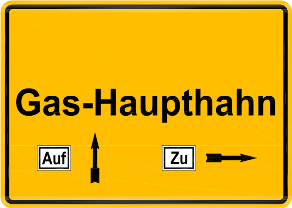 Warnschild "Gashaupthahn" gelb/schwarz