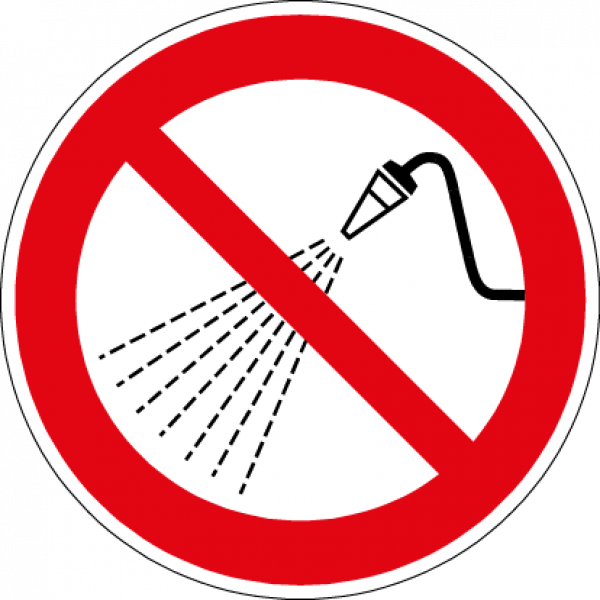 "Mit Wasser spritzen verboten" - DIN EN ISO 7010, P016